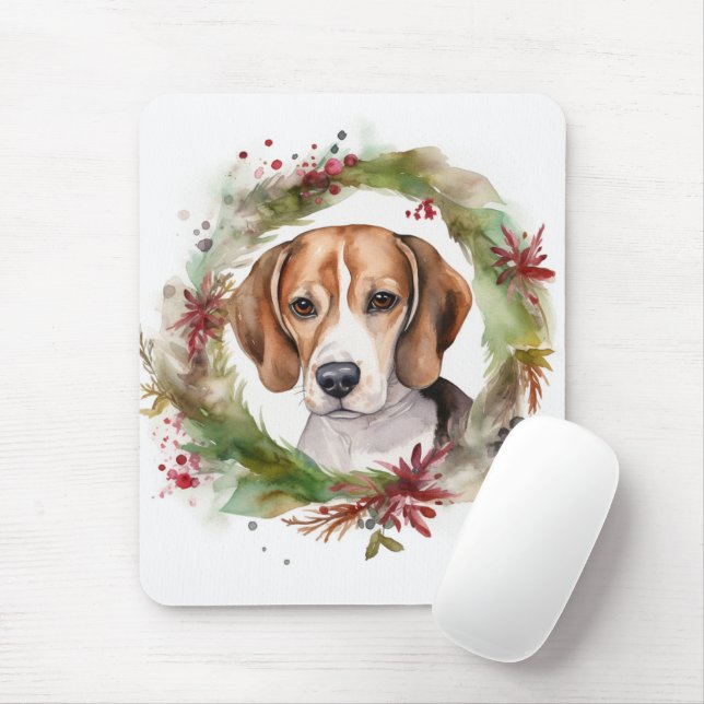 Tapis De Souris Beagle Noël Wreath Festive Pup (Avec souris)