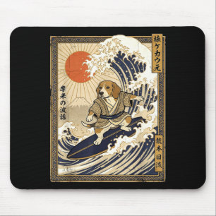 Tapis De Souris Beagle surf japonais kanagawa vague drôle samouraï