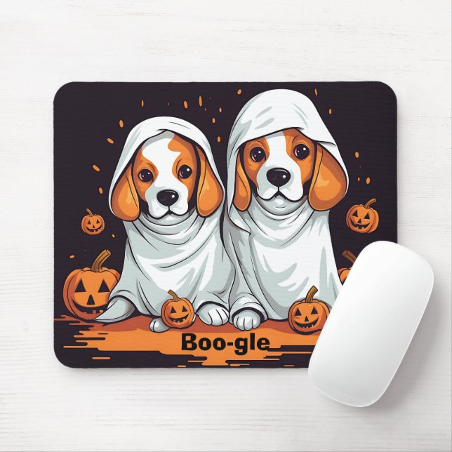 Tapis De Souris Beagles d'Halloween en costume Fantôme drôle (Avec souris)