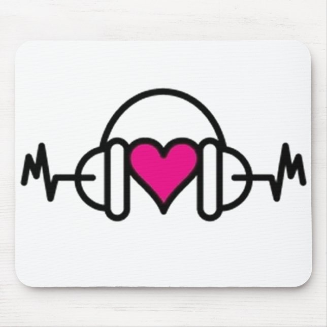 Tapis De Souris Beats of Love | Coeur rose avec pouls et casque (Devant)