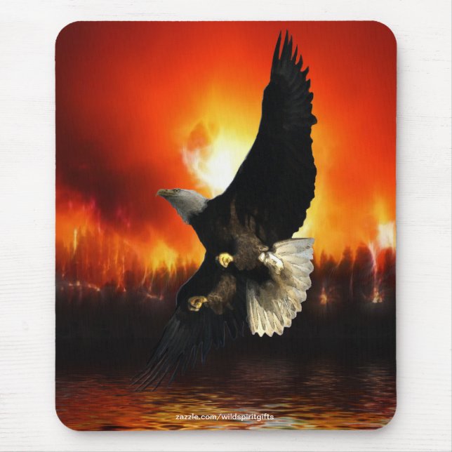 Tapis De Souris BEAU BALD EAGLE & FEU DE FORÊT Mousepad (Devant)