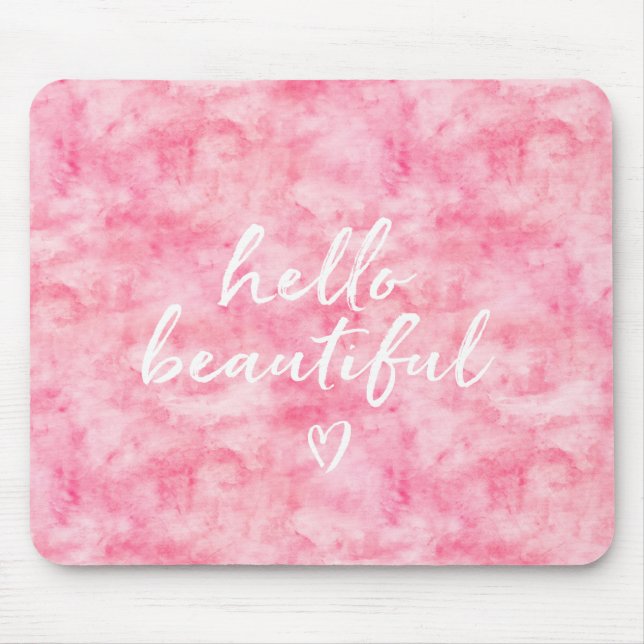 Tapis De Souris Beau coeur rose d'aquarelle bonjour (Devant)