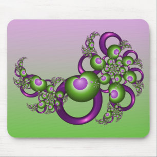 Tapis De Souris Beau Coeurs verts roses Moderne Abstrait Fractal