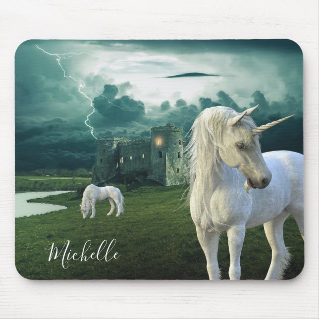 Tapis De Souris Beau Imaginaire de château Unicorn personnalisé (Devant)