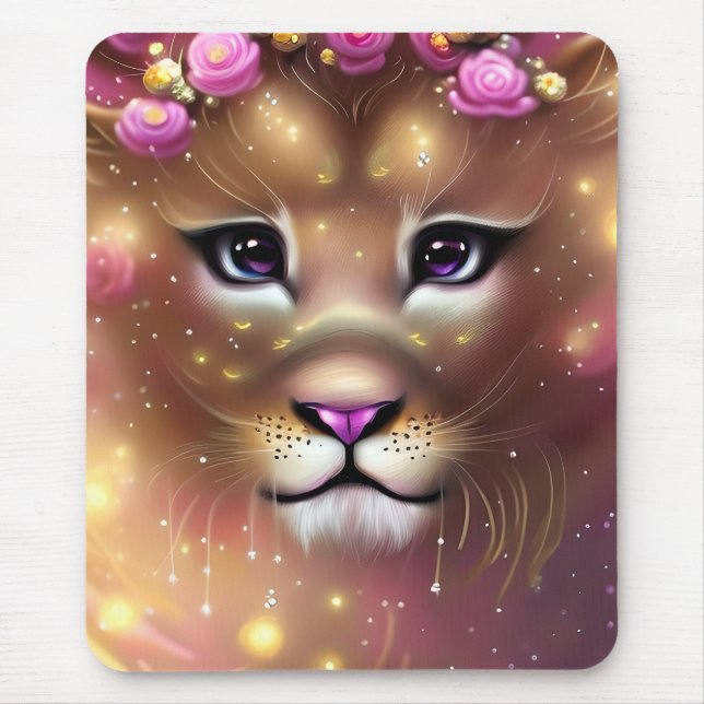 Tapis De Souris Beau Imaginaire Whimsical Lion fille (Devant)