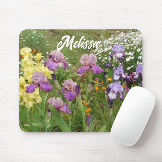 Tapis De Souris Beau Jardin fleuri pourpre Iris Irises (Avec souris)