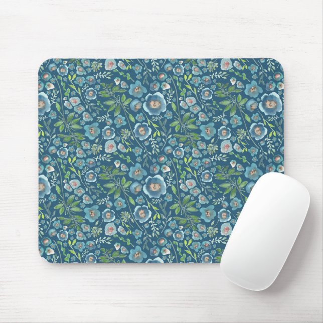 Tapis De Souris Beau motif Floral Bleu (Avec souris)
