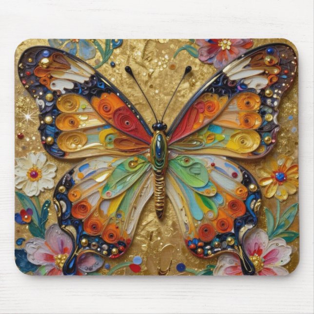 Tapis De Souris Beau papillon et fleurs en impasto   (Devant)