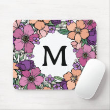 Beau Peach Purple Rose Floral Monogramme