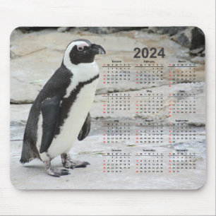 Tapis De Souris Beau Penguin noir et blanc 2024 Calendrier