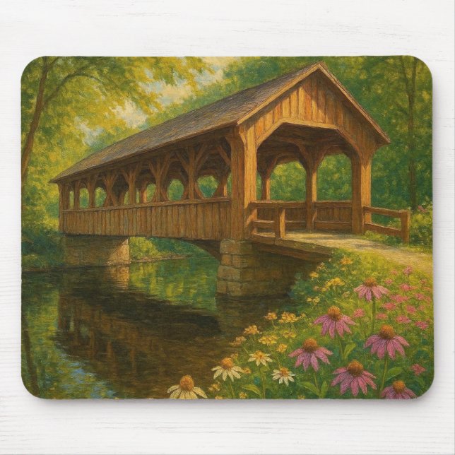 Tapis De Souris Beau pont couvert d'été art (Devant)