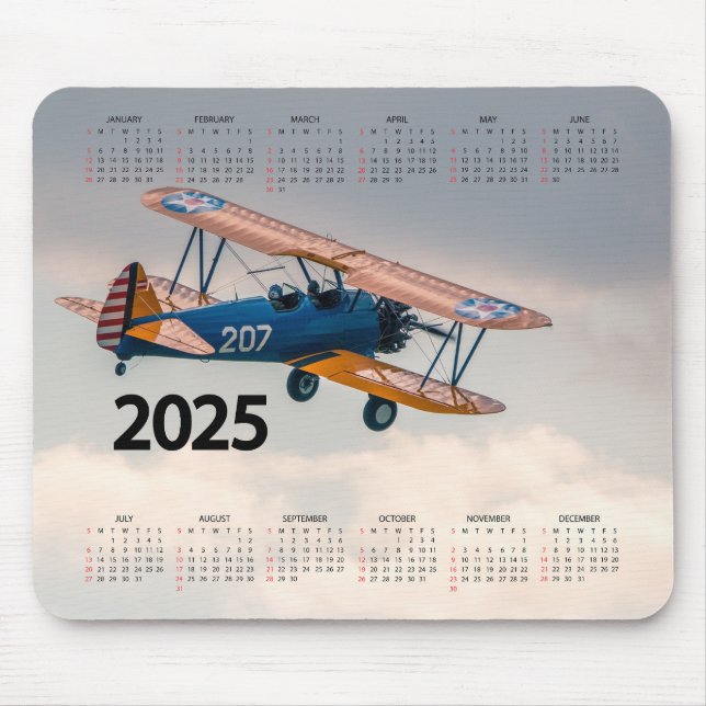 Tapis De Souris Beau Stearman Airplane 2025 Calendrier (Devant)