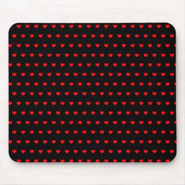Tapis De Souris Beaucoup De Petits Coeurs Rouges Sur Noir (Devant)