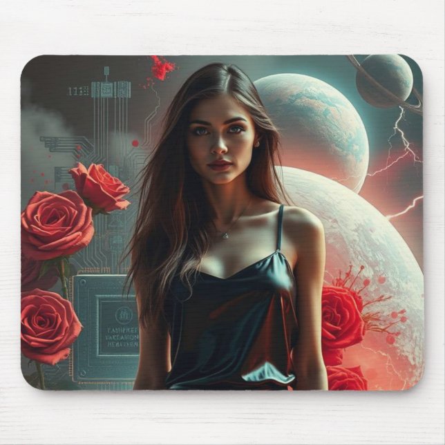 Tapis De Souris Beauté, planètes, fleurs et IA (Devant)