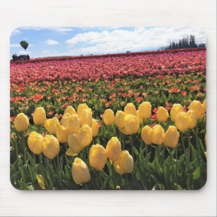 Tapis De Souris Beautiful Tulip Field avec Hot Air Balloon, Oregon