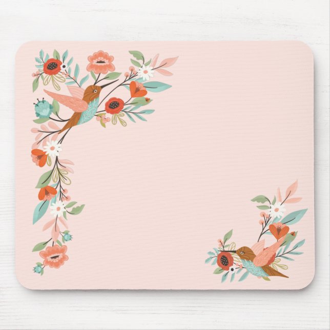 Tapis De Souris Beaux colibris Floral Fleur Jardin rose (Devant)