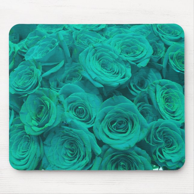 Tapis De Souris Beaux roses verts sarcelle fleurs sarcelle  (Devant)