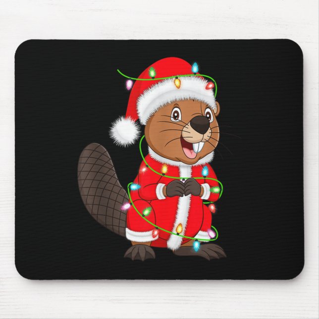 Tapis De Souris Beaver Christmas Lights Santa Costume Cute Animal  (Devant)