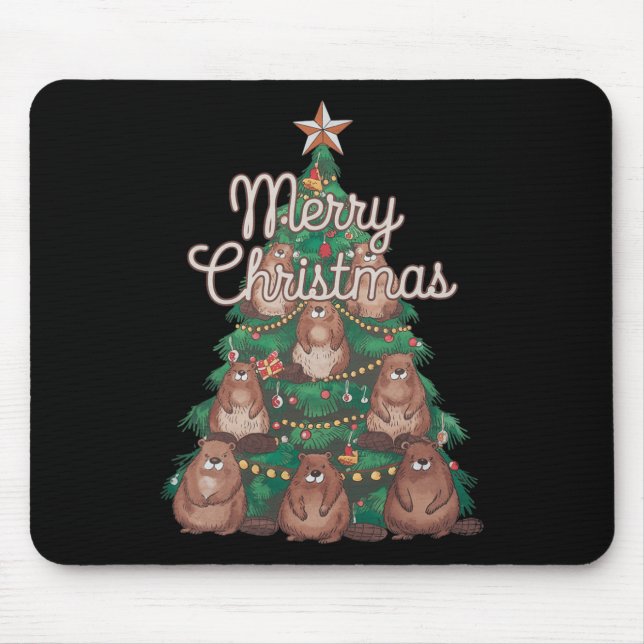 Tapis De Souris Beaver Xmas Tree Beaver Christmas Tree Joyeux Chri (Devant)