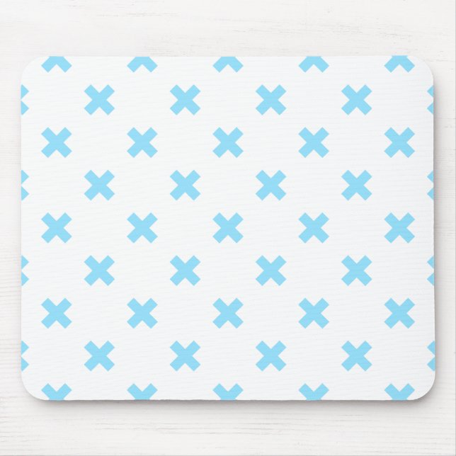Tapis De Souris Bébé bleu croix coutures sur blanc (Devant)