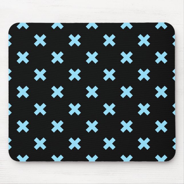 Tapis De Souris Bébé croix bleu coutures sur noir (Devant)