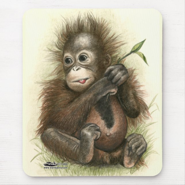 Tapis De Souris Bébé d'orang-outan avec le feuille (Devant)
