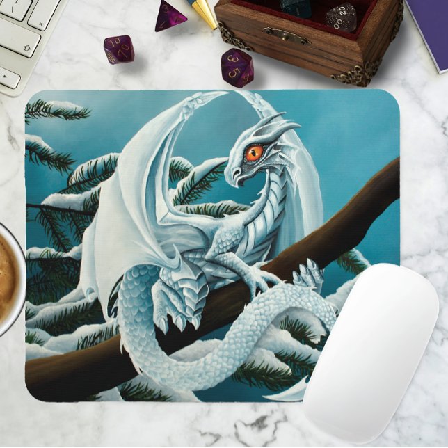 Tapis De Souris Bébé Dragon d'hiver blanc (Créateur téléchargé)