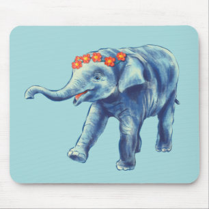 Tapis De Souris Bébé Eléphant mignon Bleu Enfants