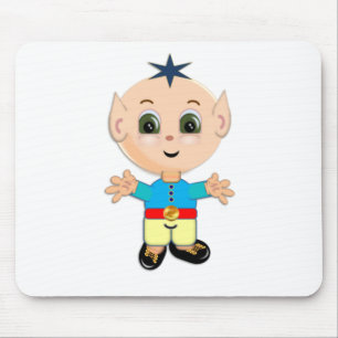 Tapis De Souris Bébé elfe heureux mignon en vêtements bleus et jau
