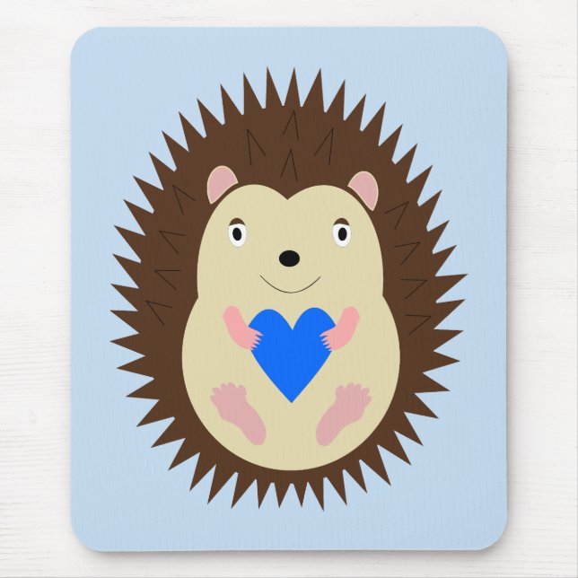 Tapis De Souris Bébé Garçon Cœur Hérisson Bleu (Devant)