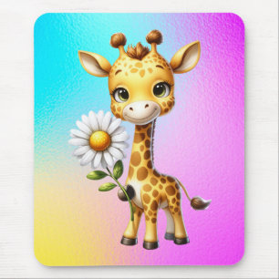 Tapis De Souris Bébé girafe mignon avec fleur de marguerite-88681