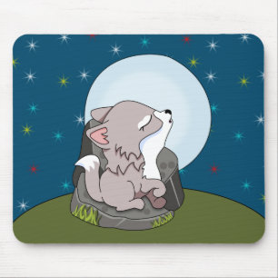 Tapis De Souris Bébé loup hurlant à la lune