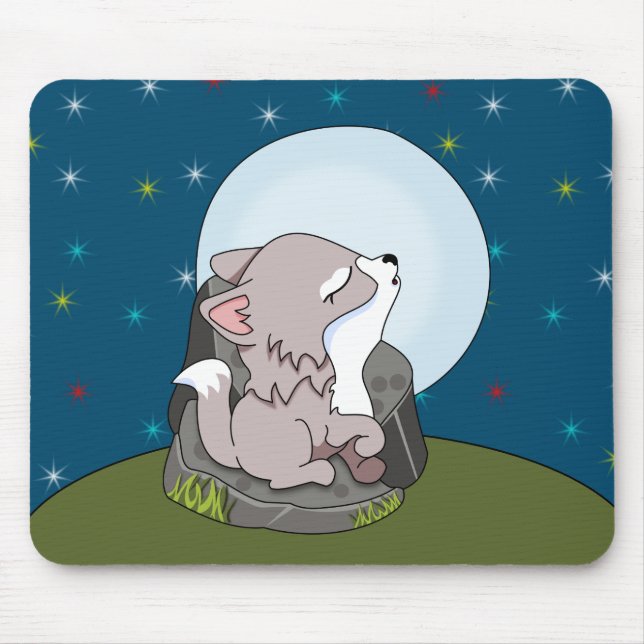 Tapis De Souris Bébé loup hurlant à la lune (Devant)