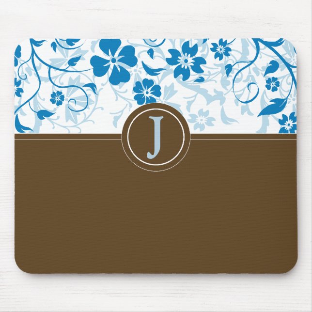 Tapis De Souris Bébé monogramme simple Mousepad bleu (Devant)