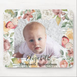 Tapis De Souris Bébé Photo Floral Rose Papillon rose Botanique<br><div class="desc">Photo personnalisée | Nom | Texte Floral Rose rose Papillon Pad Souris. Toutes les photos et les textes sont pré-arrangés pour que vous personnalisiez facilement et rapidement avec vos propres détails. Pour de nombreux autres modèles,  veuillez visiter la collection du magasin : https://www.zazzle.com/collections/119376792509928647</div>