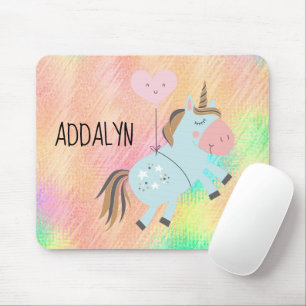 Tapis De Souris Bébé Rose Licorne Ballon Aquarelle Pastel