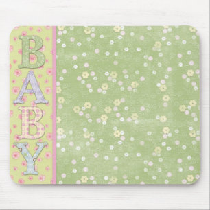Tapis De Souris Bébé vert rose jaune roses Mousepad Souris