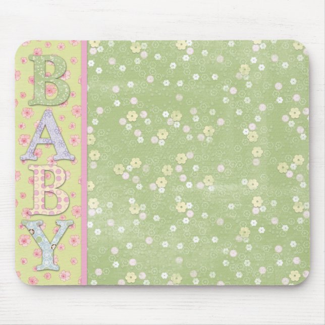 Tapis De Souris Bébé vert rose jaune roses Mousepad Souris (Devant)