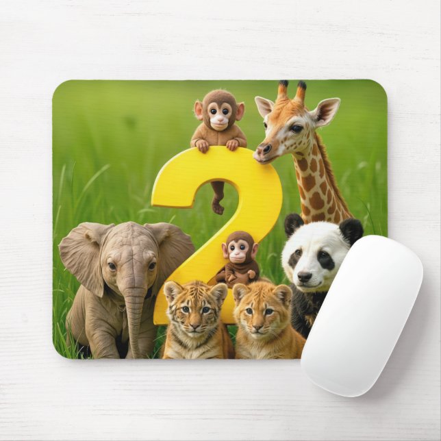 Tapis De Souris Bébés Animaux Africains Avec un Deux (Avec souris)