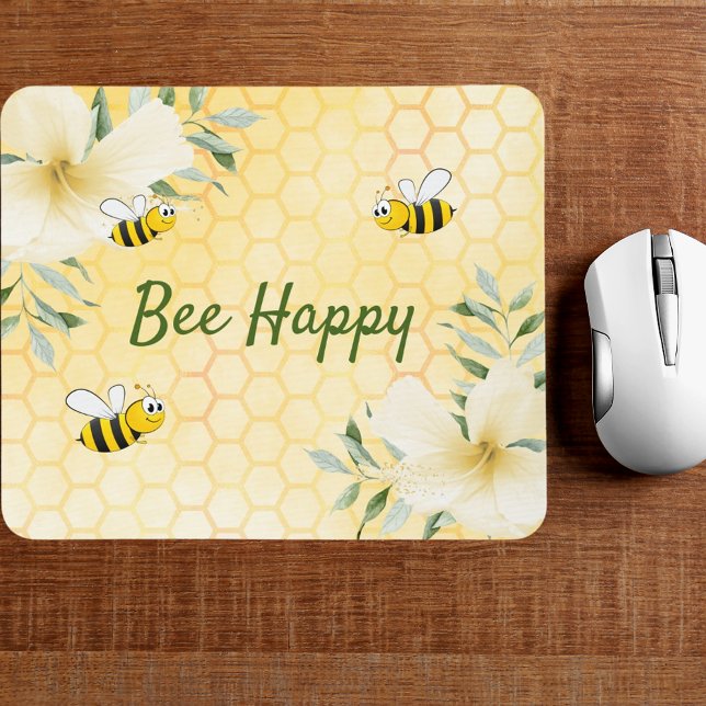Tapis De Souris Bee Happy bumble abeilles jaune nid d'abeille été (Créateur téléchargé)