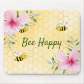 Tapis De Souris Bee Happy bumble abeilles jaune nid d'abeille flor (Devant)