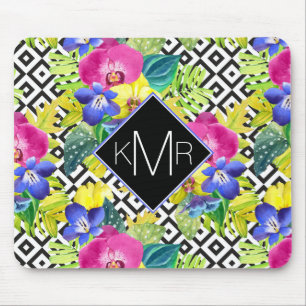 Tapis De Souris Bégonia d'orchidée et monogramme des palmettes