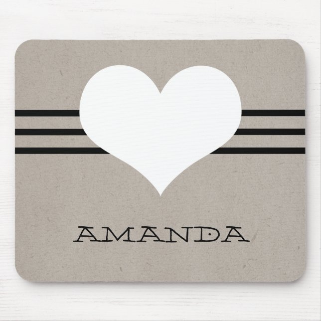 Tapis De Souris Beige Moderne Coeur Mousepad (Devant)