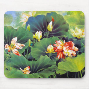 Tapis De Souris Bel art chinois frais de feuille de vert de fleur
