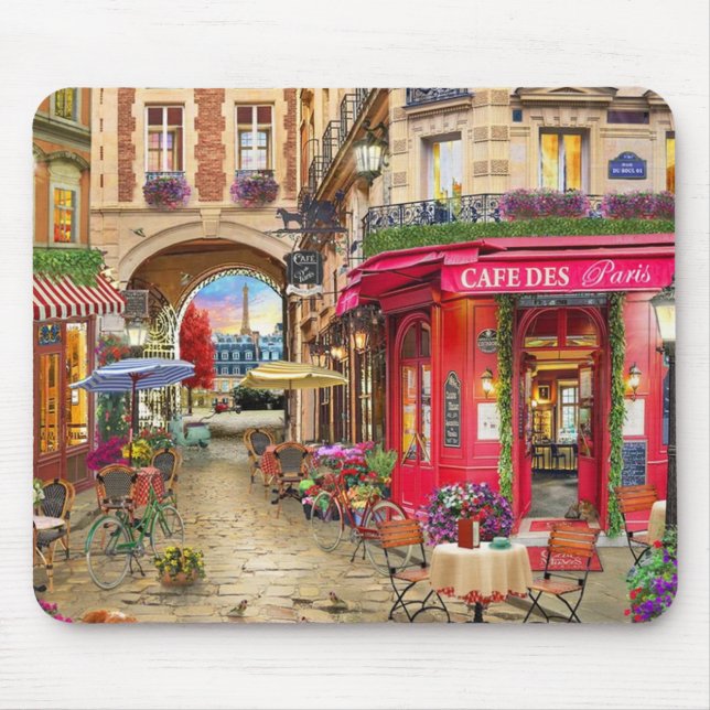 Tapis De Souris Bel Café sur la rue à Paris Beaux-Arts (Devant)