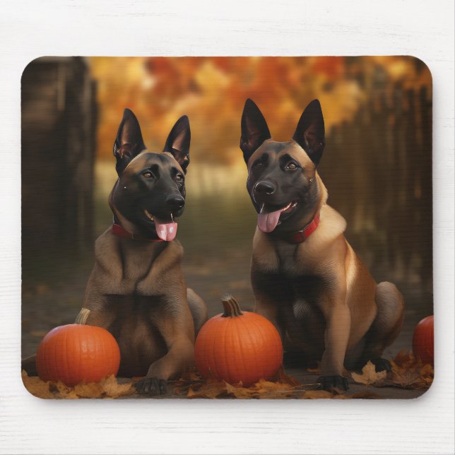 Tapis De Souris Belge Malinoi Puppy Automne Citrouille de plaisir (Devant)