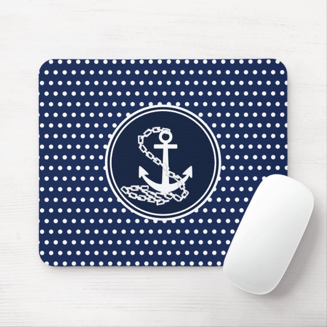 Tapis De Souris Belle Ancre De Style Maritime Bleu Et Blanc (Avec souris)