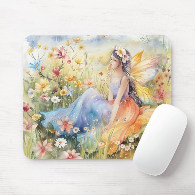 Tapis De Souris Belle Aquarelle Fée Dans Pré (Avec souris)