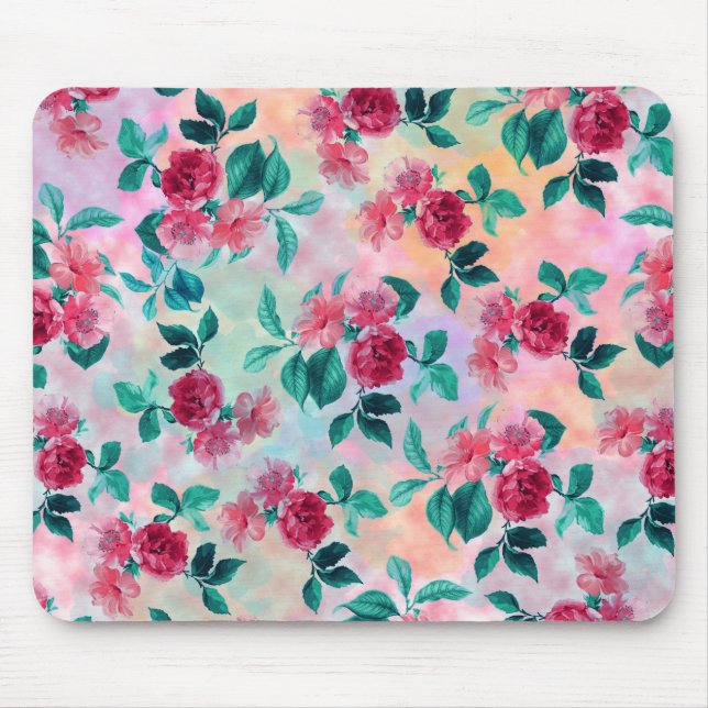 Tapis De Souris Belle aquarelle romantique motif rose floral (Devant)