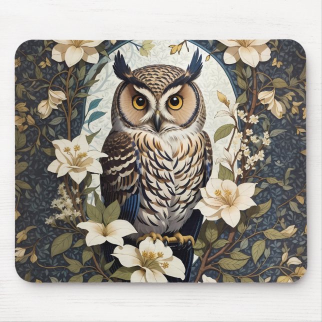 Tapis De Souris Belle Chouette Et Fleurs De Jasmin (Devant)